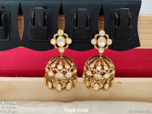 Traditional Stone-Studded Jhumka Earrings in White, photo 4 of 5