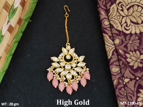 Classic Maang Tikka with Pearls in Peach, photo 3 of 5