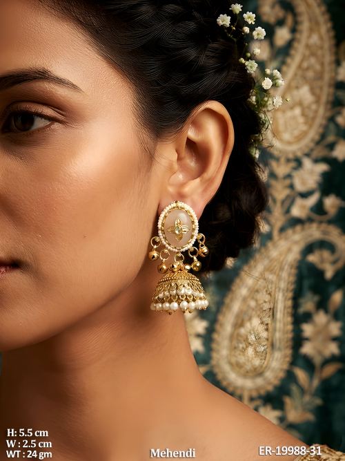 Antique Jhumka Earrings with Pearls in White, photo 6 of 7