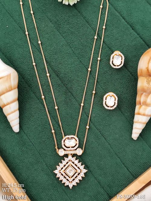 Dual Chain American Diamond Pendant Set for Women