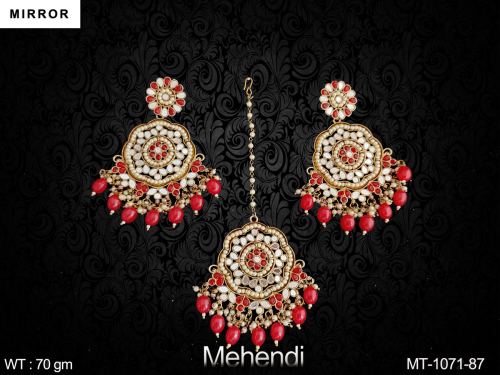 Designer Fancy Style Beautiful Mehendi Polish Party wear Maang Tikka with Earring
