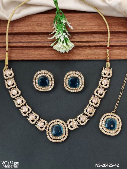 Ethnic Mehendi Polish Party Wear Necklace Set with Earrings