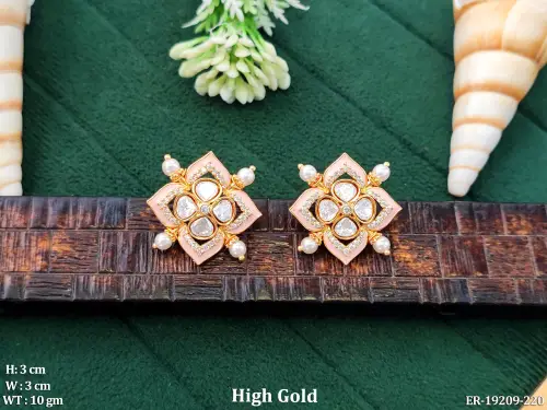 Stone-Studded Kundan Stud Earrings for Women