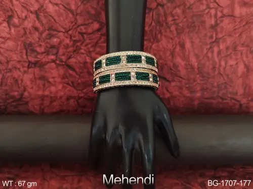 Party Wear Antique Bangles in Mehendi Finish for Women Set of 2, photo 4 of 6