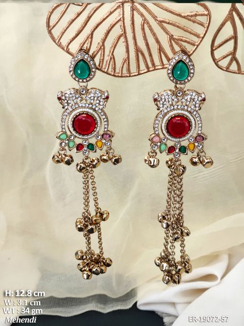 Earrings with Stone Work in Mehendi Finish in Multi, photo 5 of 9