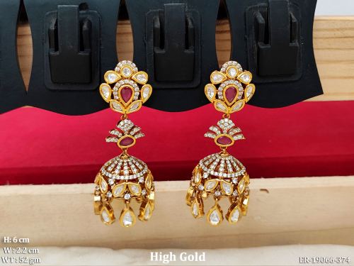 Stone-Studded Kundan Jhumka Earrings for Women in Ruby, photo 3 of 5