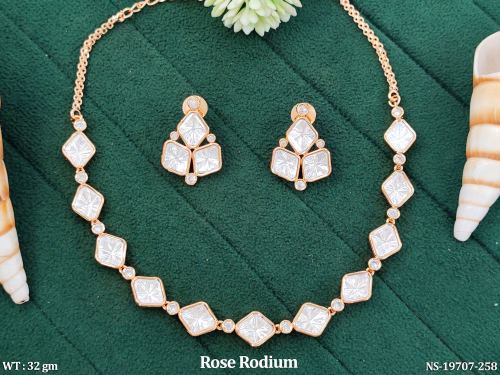 Rose Finish Stone-Studded Necklace Set for Women