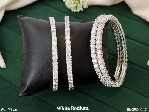 Bangles with Stone Work in White Finish Set of 4