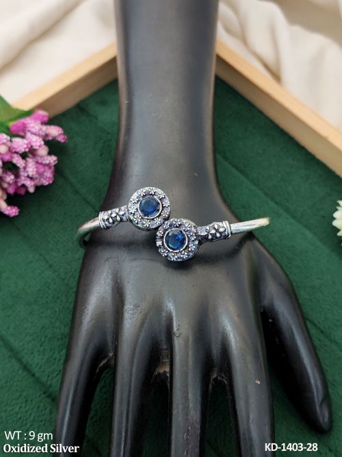 Beautiful Design Full Stone Oxidized Silver Fancy Kada  