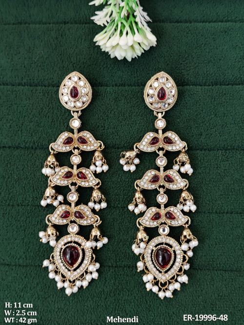 Antique Long Tiered Dangler Earrings in Mehendi Finish in Ruby, photo 4 of 6