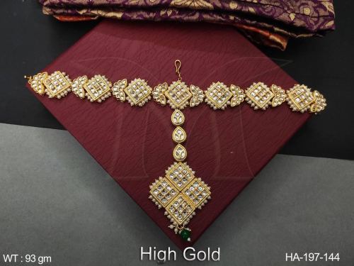 Party Wear Kundan Matha Patti Hair Accessory for Women in Green, photo 2 of 3