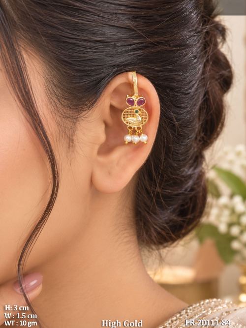 Stone-Studded Bugadi Drop Earrings with Peacock Design