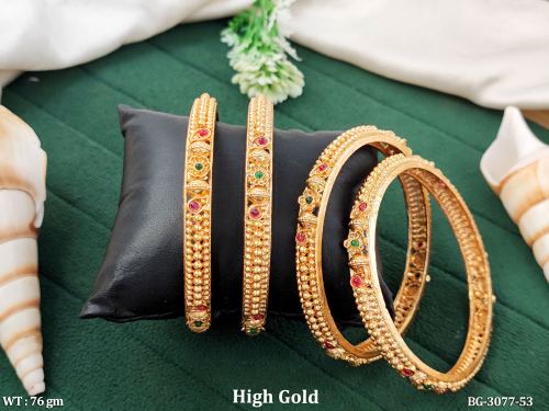 Stone-Studded Temple Bangles for Women Set of 4, photo 2 of 2