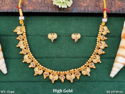 Classic Stone-Studded Traditional Necklace Set for Women in Transparent Yellow, photo 4 of 5