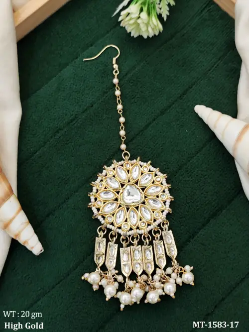 Antique Designer High Gold Polish Party Wear Maang Tikka   