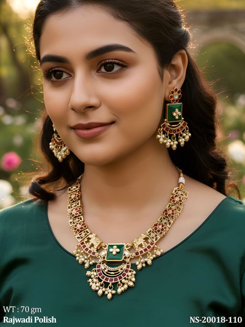 Jewellery Set with Stone Work in Rajwadi Finish