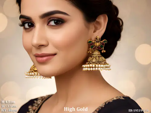 Stone-Studded Temple Jhumkas for Women