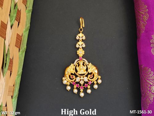 Beautiful Temple Jewellery High Gold Polish Fancy Style Maang Tikka  