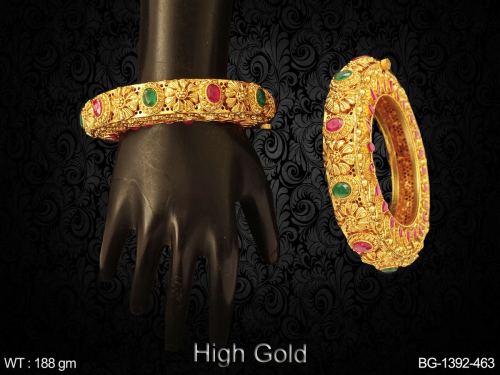Oval Floral Stone-Studded Bangles for Women Set of 2