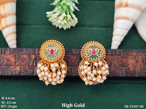 Stone-Studded Antique Drop Earrings for Women in Mint Green Pearl, photo 2 of 3