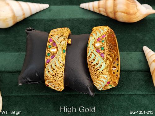 Graceful Stone-Studded Antique Bangles for Women Set of 2