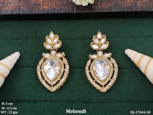 Mehendi Finish Antique Stone-Studded Earrings for Women in White, photo 4 of 5