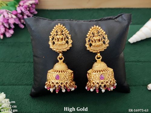 Stone-Studded Jhumka Earrings for Women in Ruby, photo 3 of 4