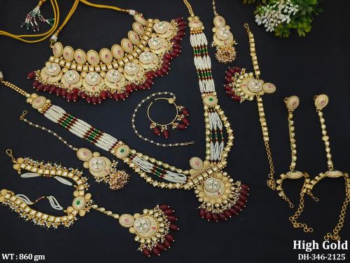 Kundan Designer High Gold  Polish Full Stone Dulhan Set   