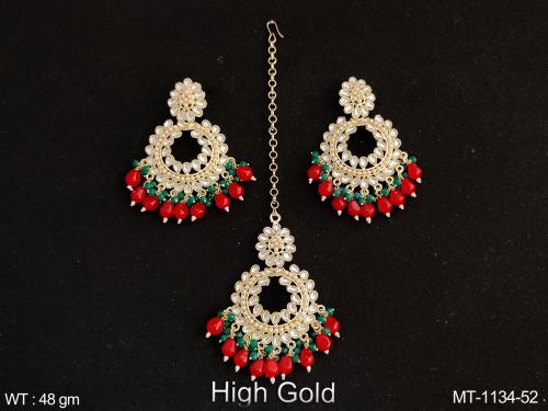 Party Wear South Indian Maang Tikka and Ring Earrings Set in RED, photo 2 of 2