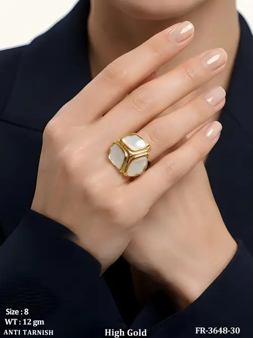 Anti Tarnish High Gold White Stone Statement Finger Ring