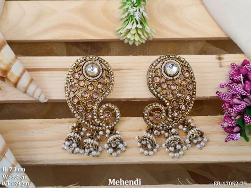 Paisley Antique Earrings with Pearls in Mehendi Finish