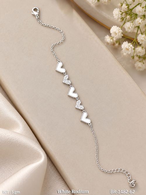 Stone-Studded Heart Bracelet in White Finish, photo 2 of 2