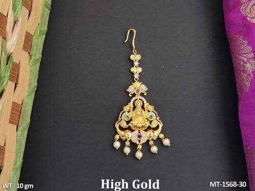 Designer Full Stone High Gold Polish Temple Maang Tikka  
