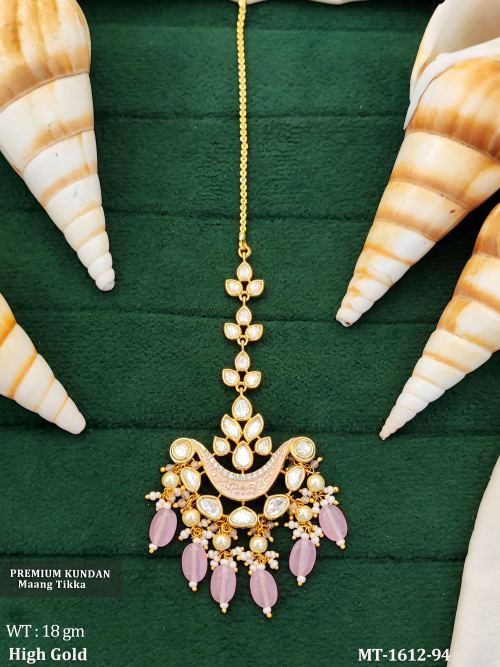 Elegant High Gold Maang Tikka in Leafy Motif  
