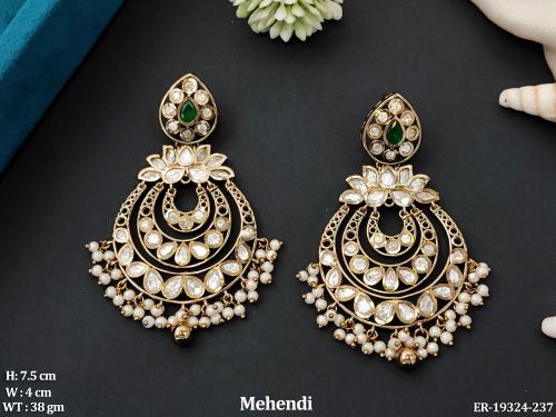 Pearl Kundan Chandbali Earrings for Women