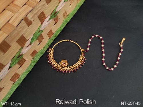 South Indian Nath with Pearls in Rajwadi Finish in Ruby, photo 3 of 4
