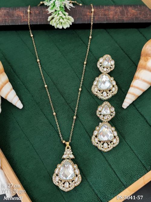 Traditional Full Stone Pendant Set with Earrings