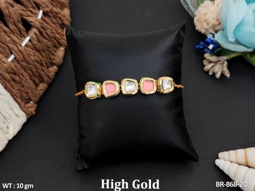 Classic Kundan Bracelet with Stone Work in Neon Peach, photo 9 of 10