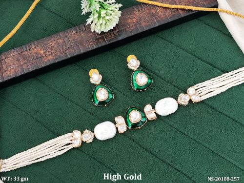 Green Kundan Necklace Set with Stone Work, photo 2 of 3