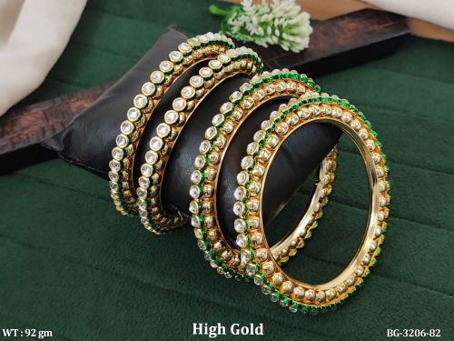 Designer Full Stone High Gold Finish Kundan 4 Bangles Set 
