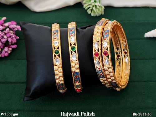 Antique Bangles with Stone Work in Rajwadi Finish Set of 4