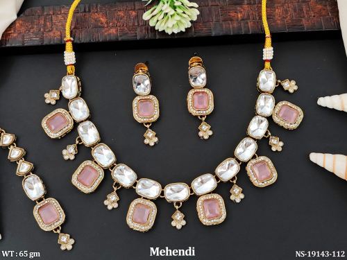 Mehendi Finish Stone-Studded Jewellery Set for Women