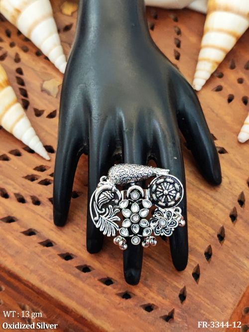 Oxidized Silver Peacock Design  Party Wear  Finger Ring