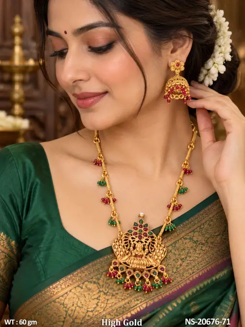 Antique Lakshmi Pendant Necklace With Earrings