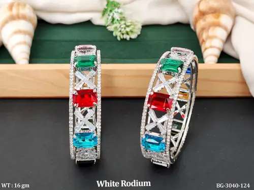 AD Bangles in White Finish Set of 2, photo 2 of 3