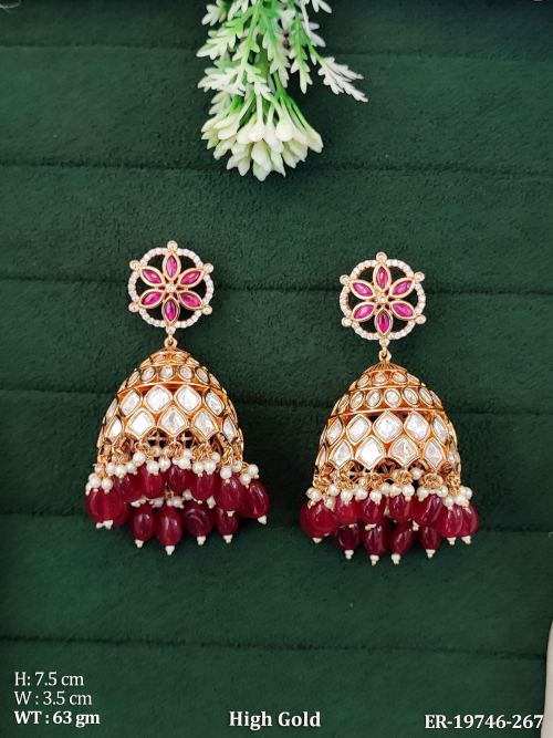 Kundan Stone-Studded Jhumkas in Ruby, photo 2 of 4