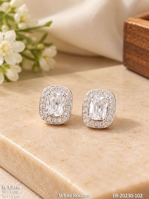 White Earrings with American Diamond Stones, photo 2 of 2