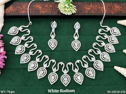White Finish AD Necklace Set for Women in White, photo 2 of 2
