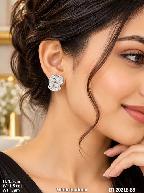 Earrings with American Diamond Stones in White Finish