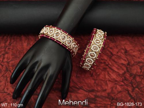 Bangles with Pearls in Mehendi Finish Set of 2 in Ruby / 2 X 6, photo 3 of 3